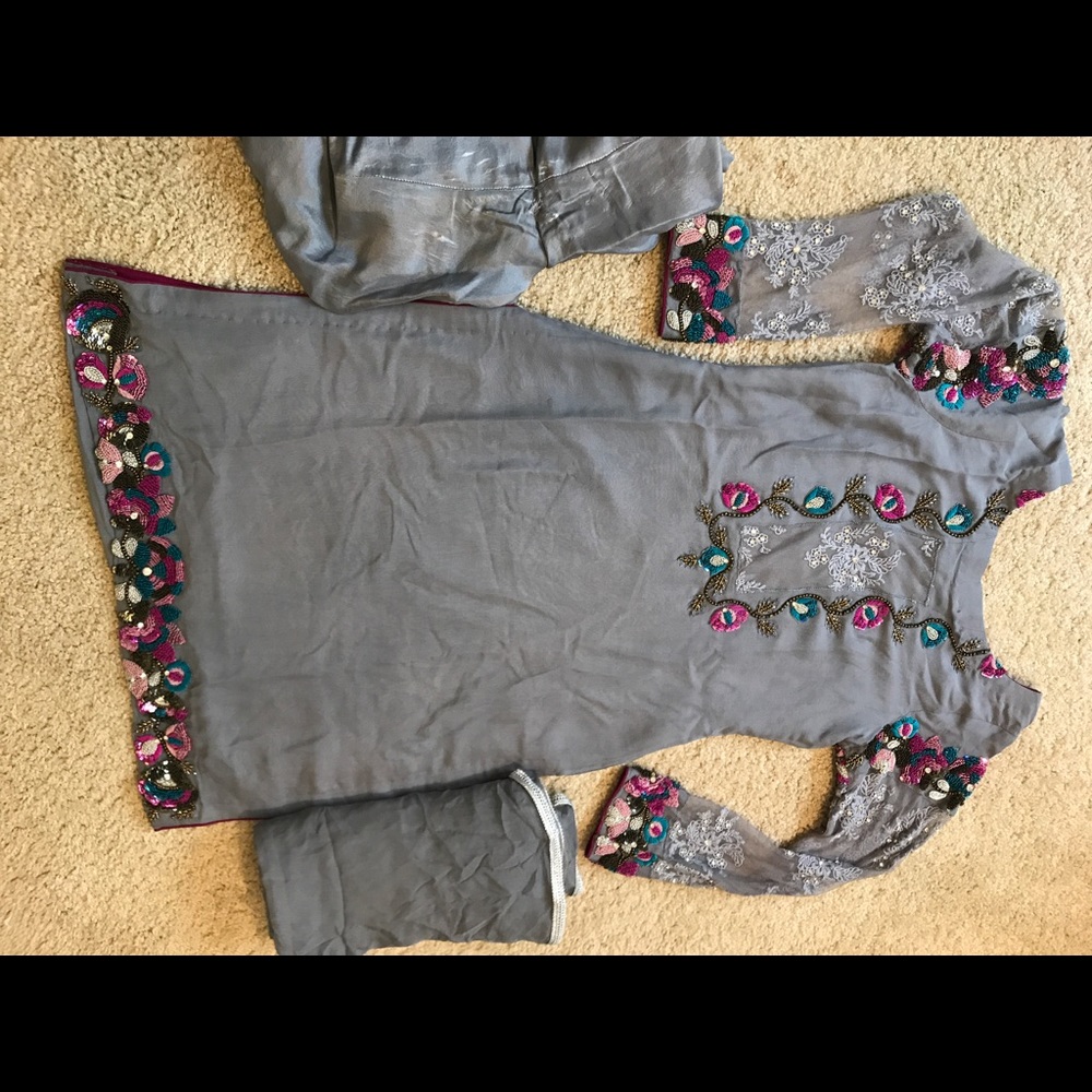 3 piece pure chiffon suit with heavy work